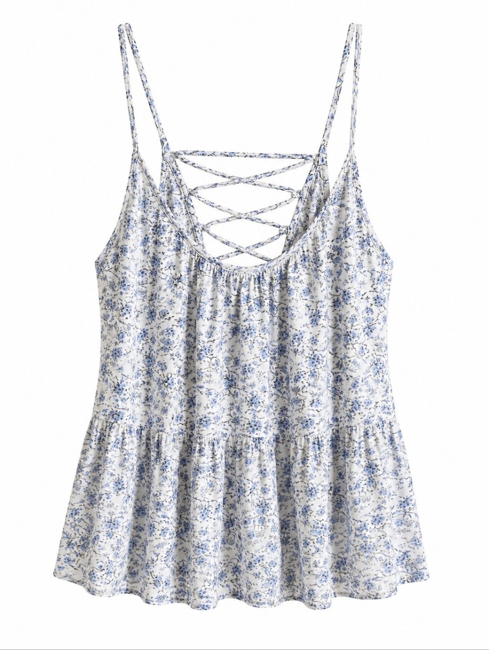 American Eagle Outfitters White and Blue Floral Lace-Up Cami Sz XL